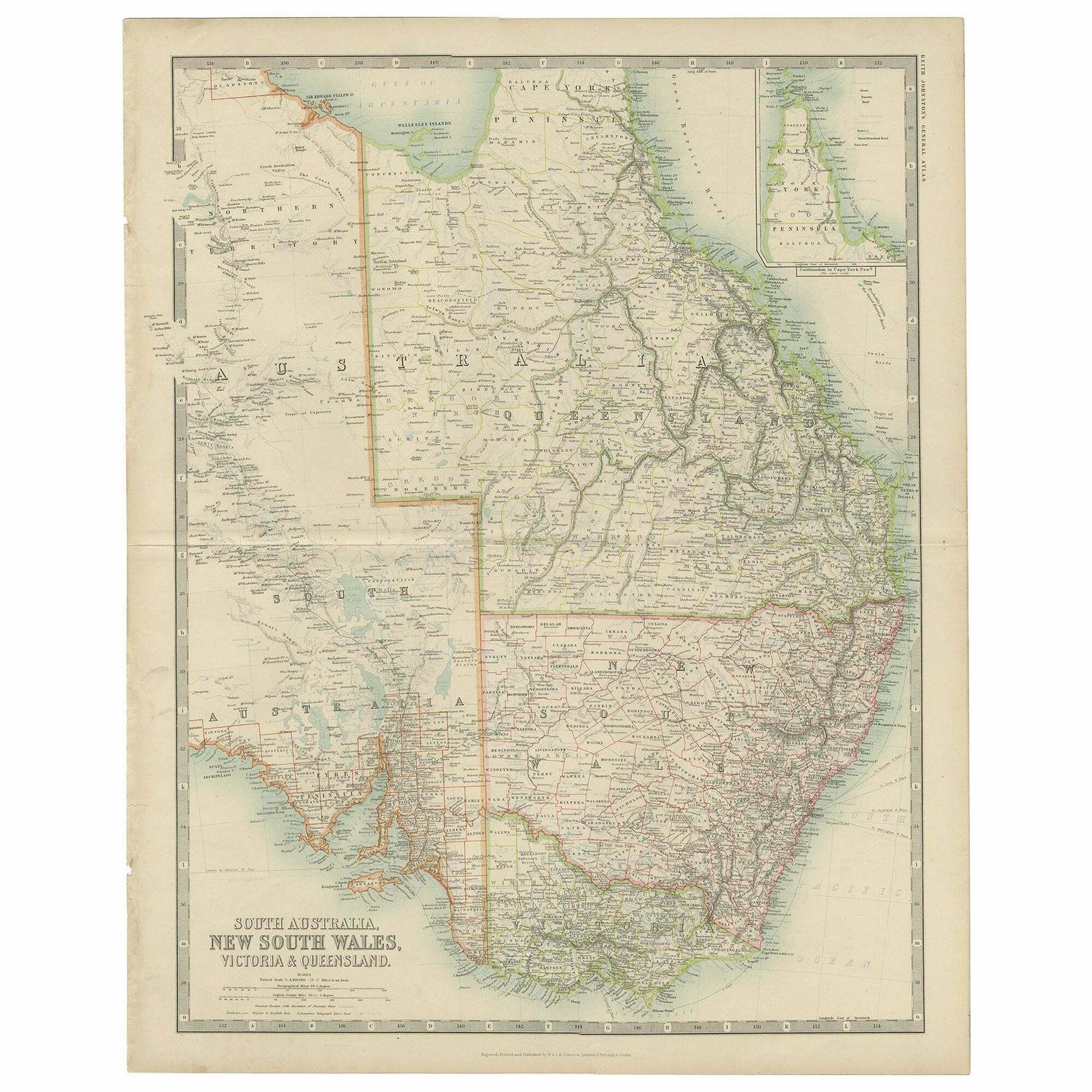 Antique Detailed Map Of New South Wales, Queensland & Victoria, Australia, 1865