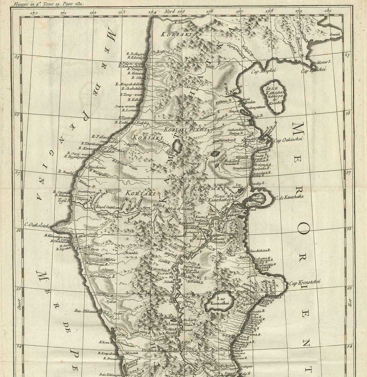 Antique Map Of Kamchatka By Bellin, '1757' photo for sale