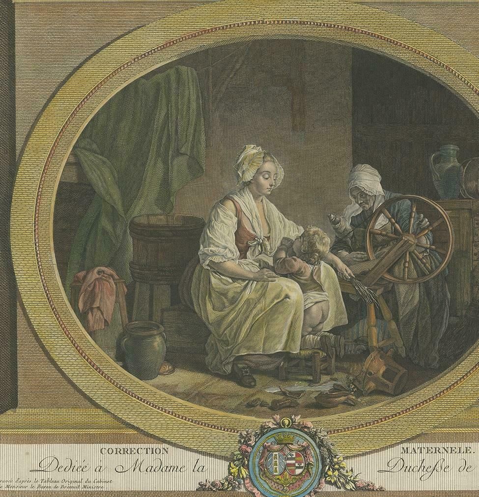 Antique Print Showing The Punishment Of A Child Made After Aubry, Circa 1790 photo for sale