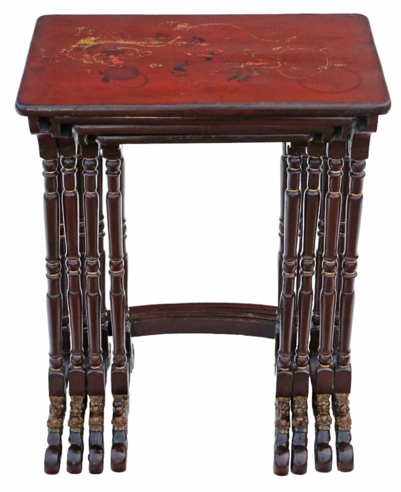 Antique Fine Quality 19th Century Chinoiserie Decorated Lacquer Nest Of 4 Tables photo furniture