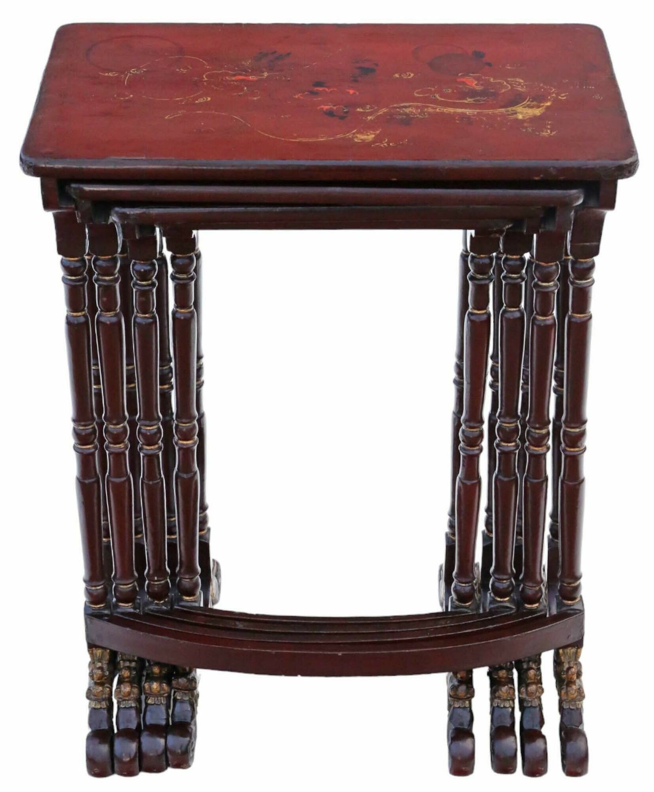 Antique Fine Quality 19th Century Chinoiserie Decorated Lacquer Nest Of 4 Tables photo 1395.0