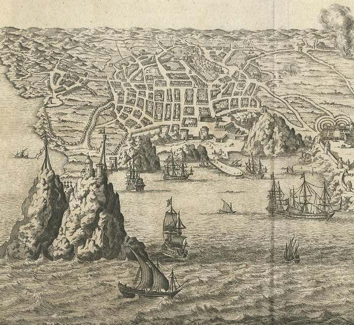 Antique Print Of Angra 'Azores' By A. Montanus, 1671 photo for sale