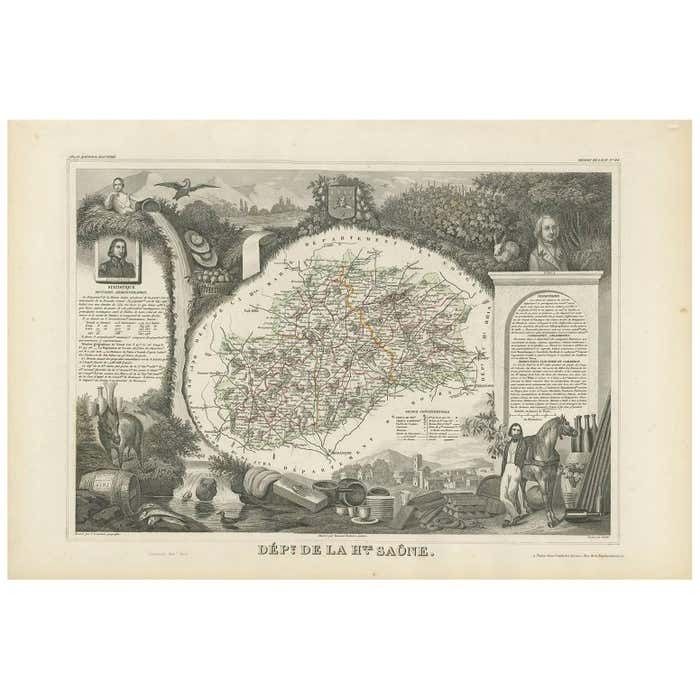 Antique Map Of Haute Saone, France By V. Levasseur, 1854