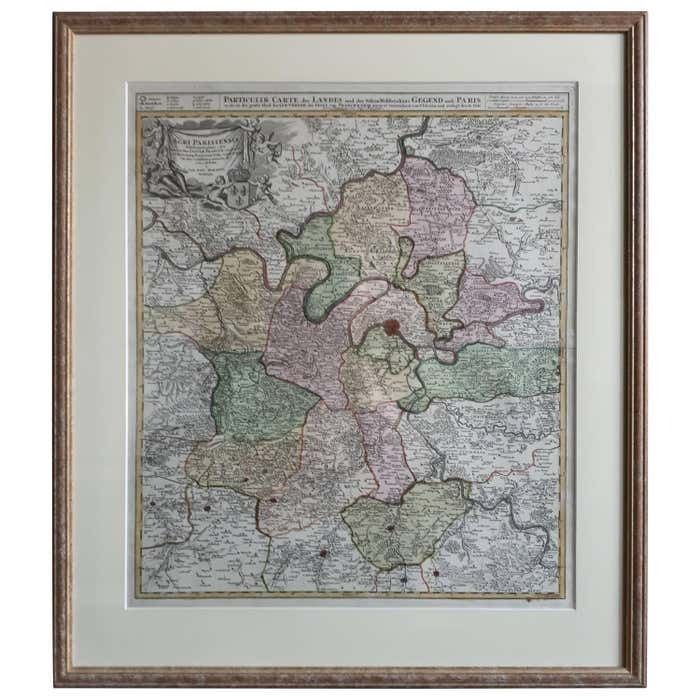 Antique Map Of The Region Of Paris ‘France’ By H. Heirs, Circa 1720