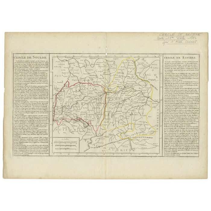 Antique Map Of Swabia By Clouet, '1787'