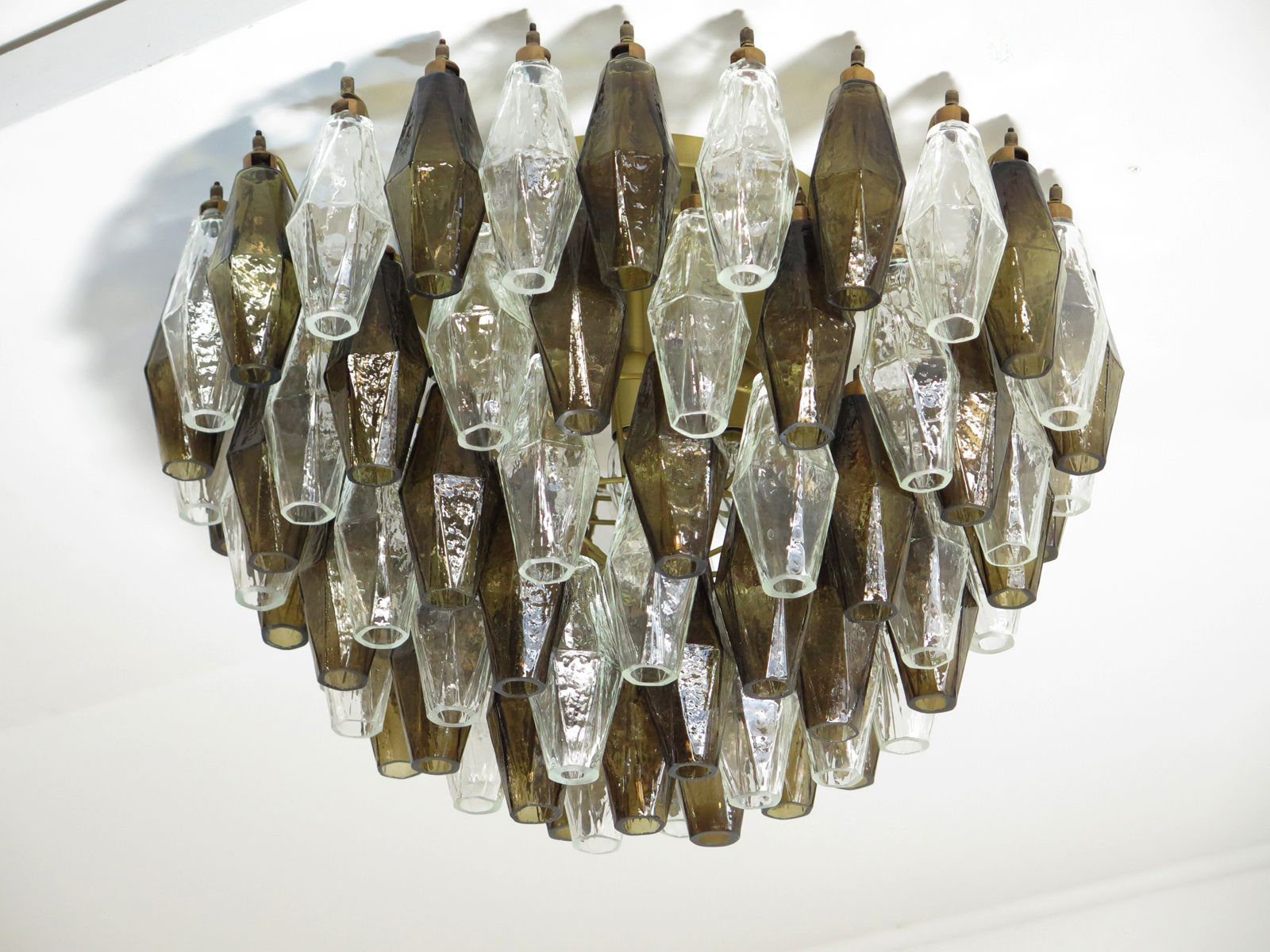 Elegant Murano Poliedri Ceiling Light   Carlo Scarpa   Trasparent And Smoked Glasses photo for sale