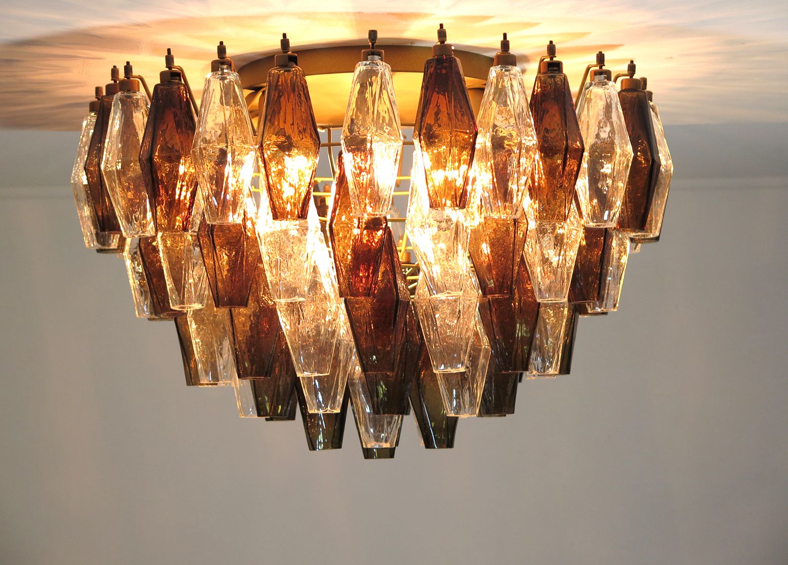 Elegant Murano Poliedri Ceiling Light   Carlo Scarpa   Trasparent And Smoked Glasses photo Lighting