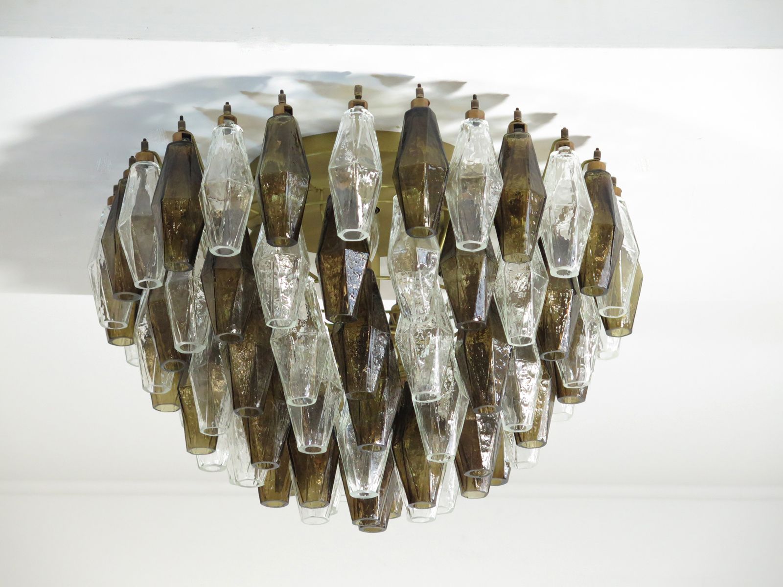 Elegant Murano Poliedri Ceiling Light   Carlo Scarpa   Trasparent And Smoked Glasses