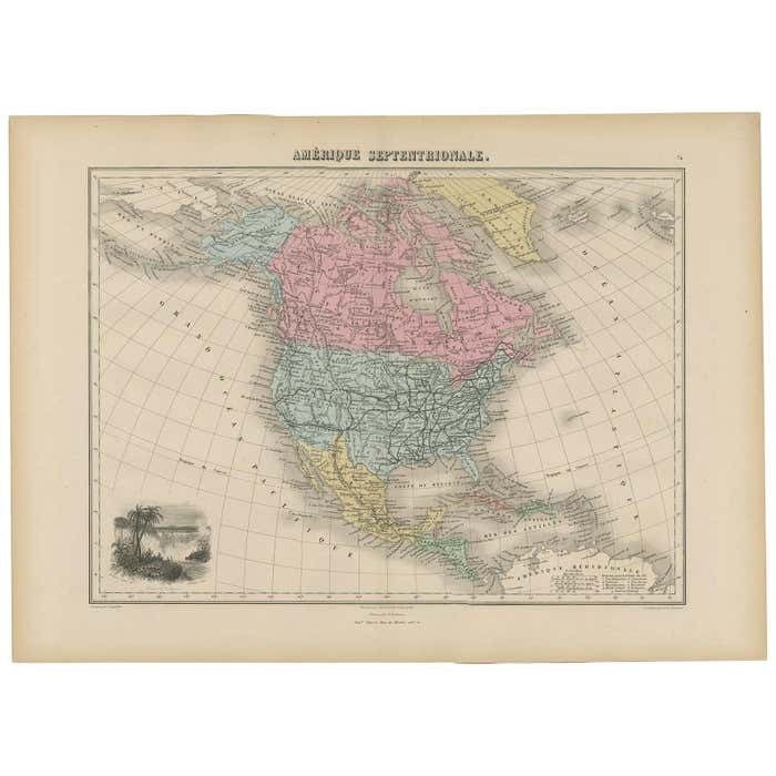 Antique Map Of North And Central America By Migeon '1880'
