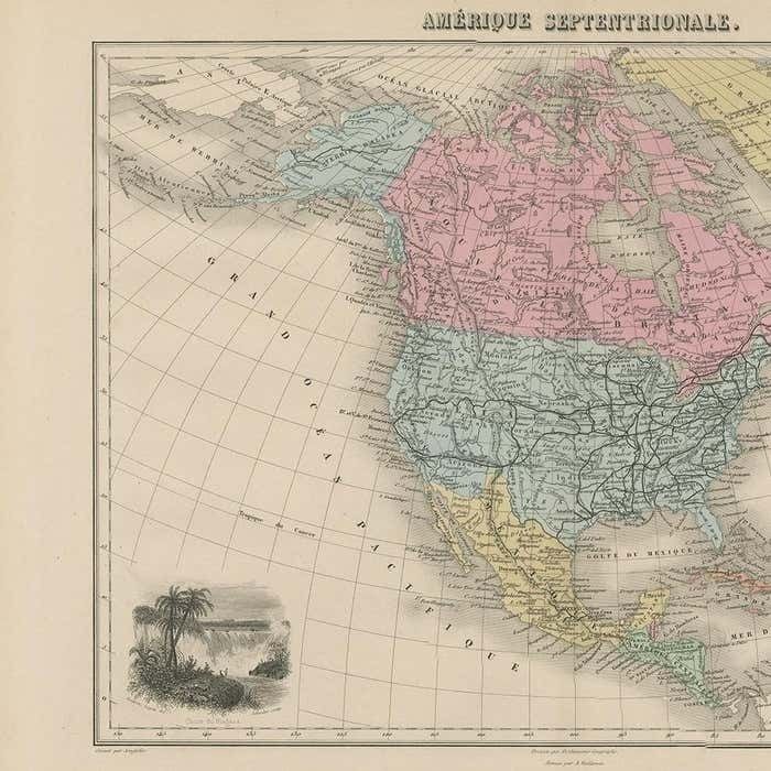 Antique Map Of North And Central America By Migeon '1880' photo for sale