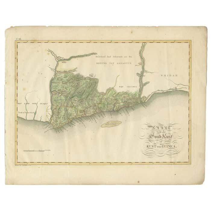 Antique Map Of The Dutch Gold Coast In Africa By Van Den Bosch '1818