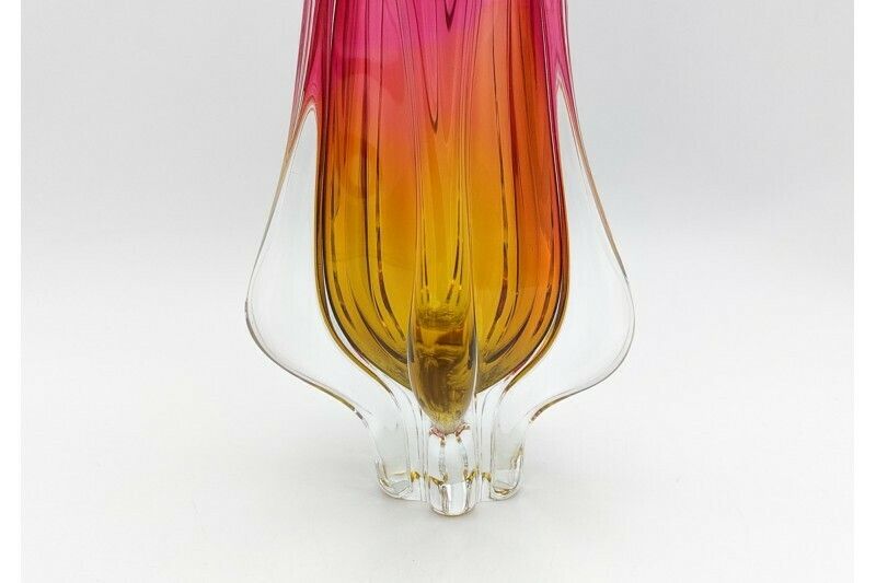Pink And Yellow Glass Vase, Huta Chribska, Mid 20th Century. photo 73.0