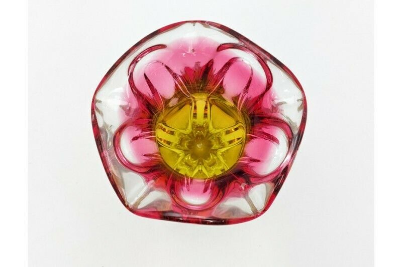 Pink And Yellow Glass Vase, Huta Chribska, Mid 20th Century. photo vinterior