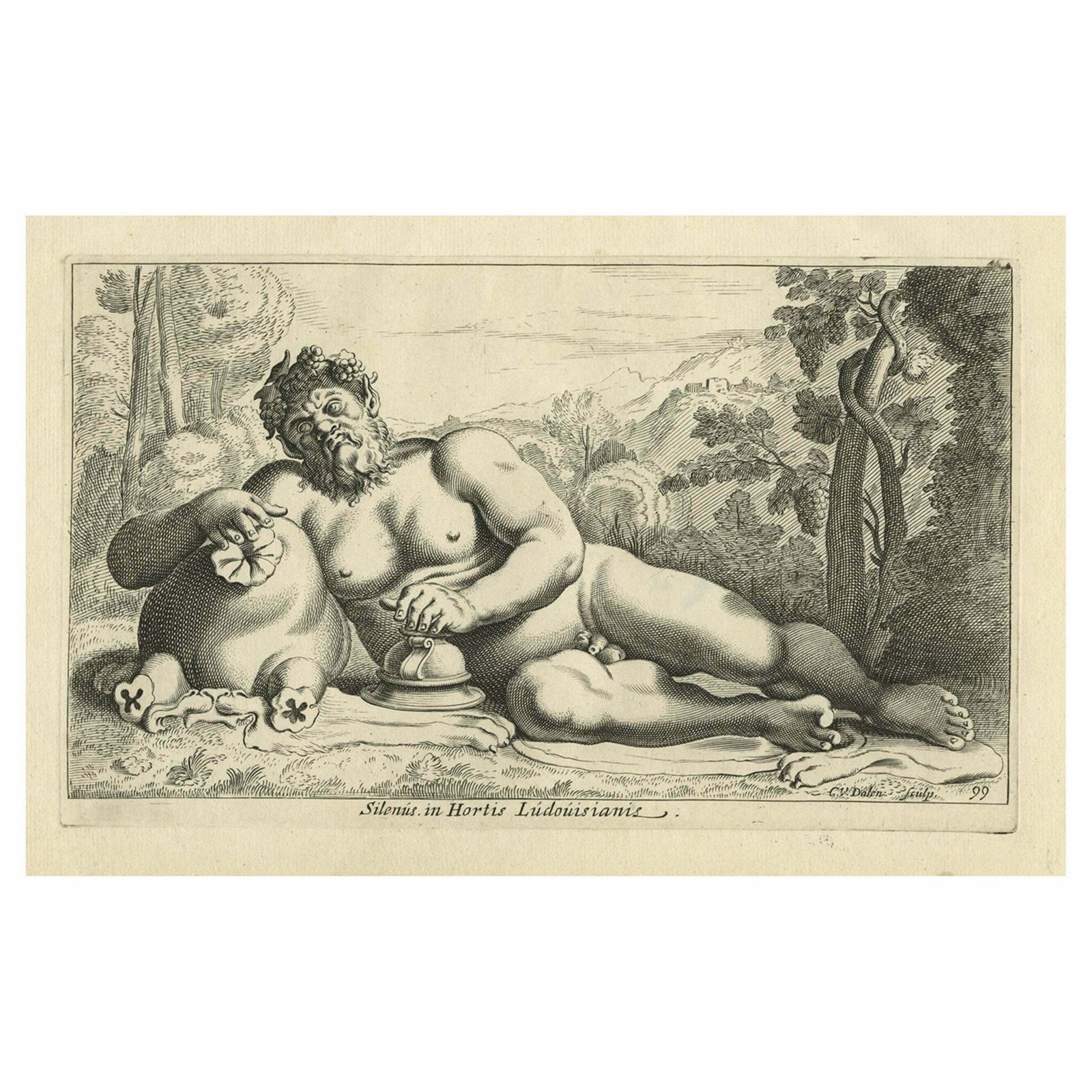 Antique Print Of Silenus, Tutor To The Wine God Bacchus Or Dionysus, 1660