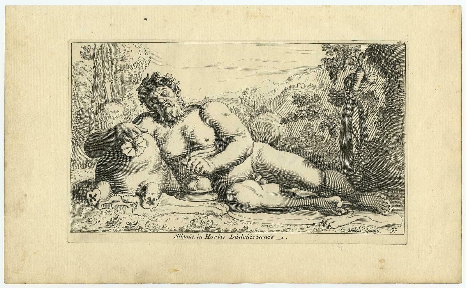 Antique Print Of Silenus, Tutor To The Wine God Bacchus Or Dionysus, 1660 photo furniture