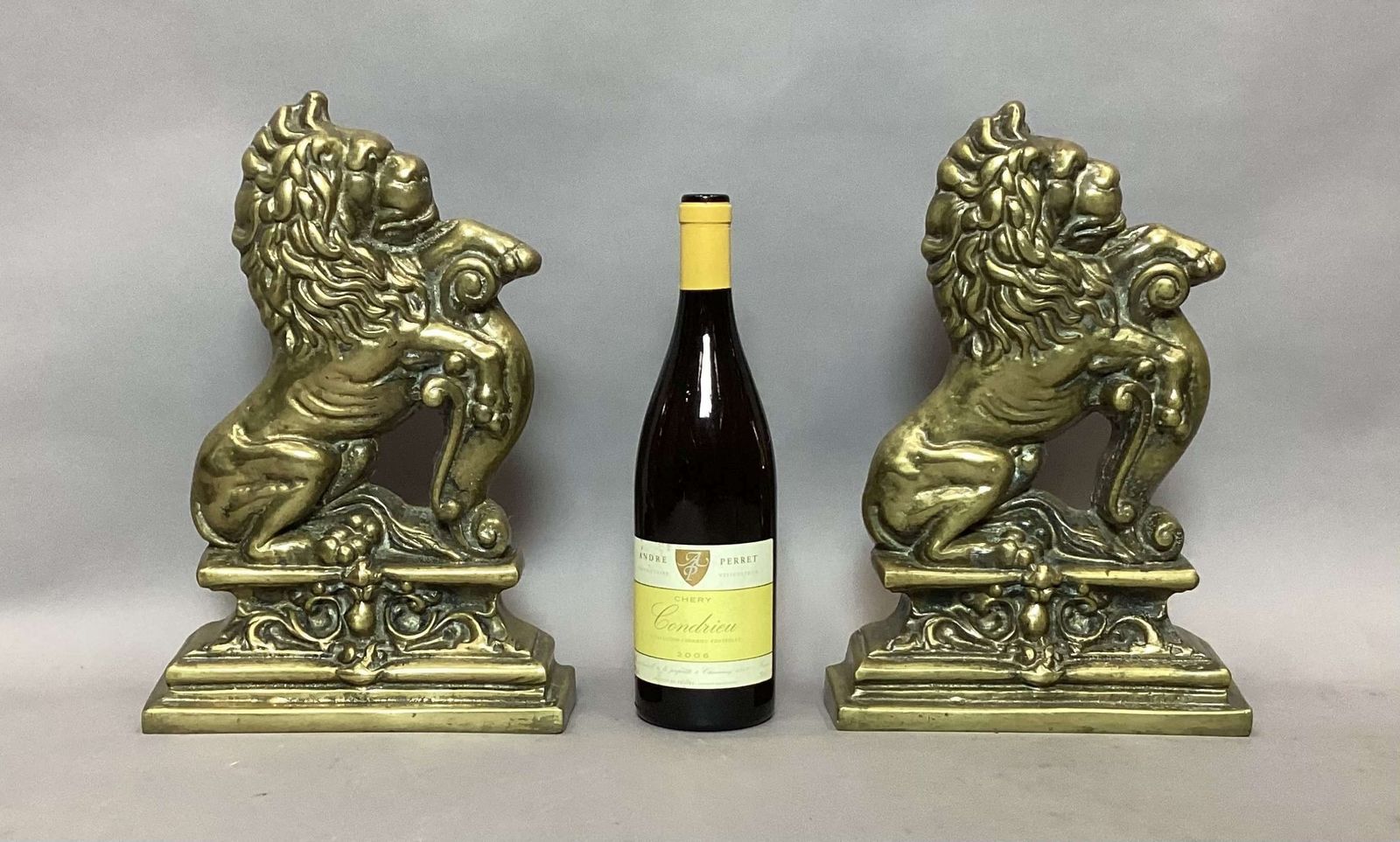 Rare C19th Pair Of Brass Lion Doorstops / Door Porters photo furniture