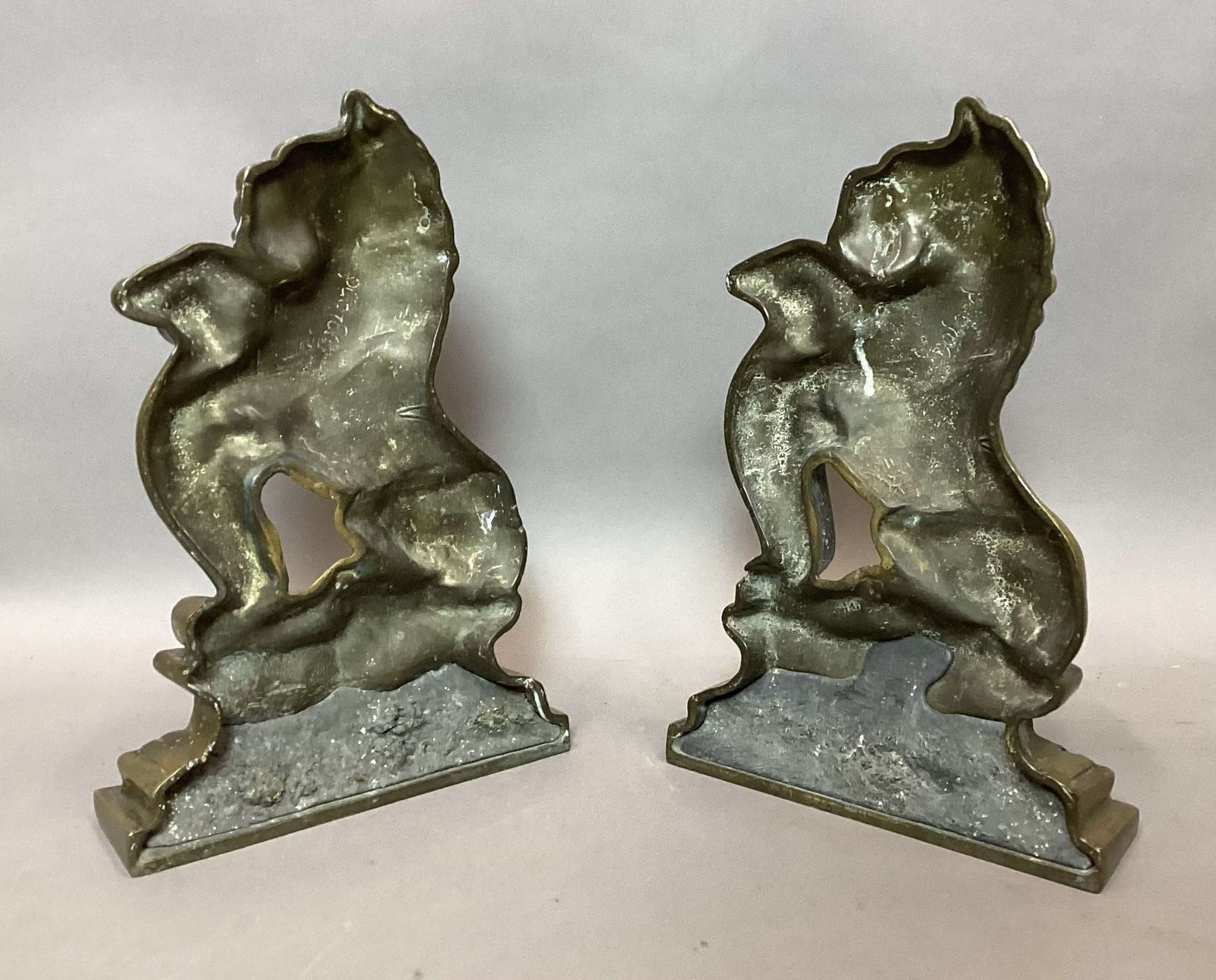 Rare C19th Pair Of Brass Lion Doorstops / Door Porters photo vintage