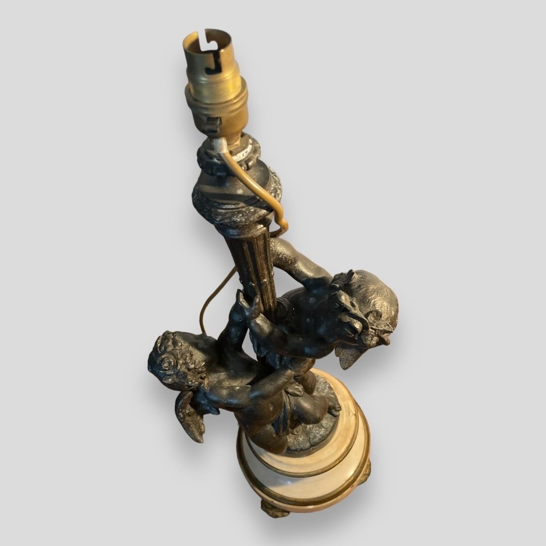 A Stunning Pair Of Cherub Lamps With Marble And Brass Bases photo furniture