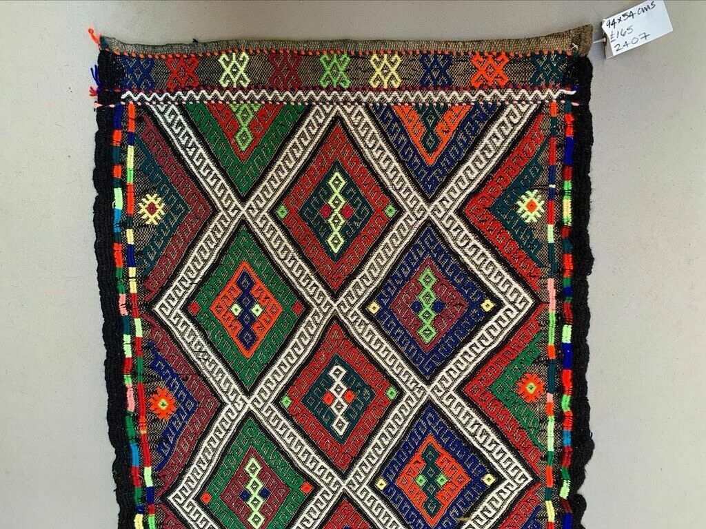 photo for sale Vintage Turkish Mini Kilim 94x54 Cm Wool Small Kelim Runner, Shabby Chic