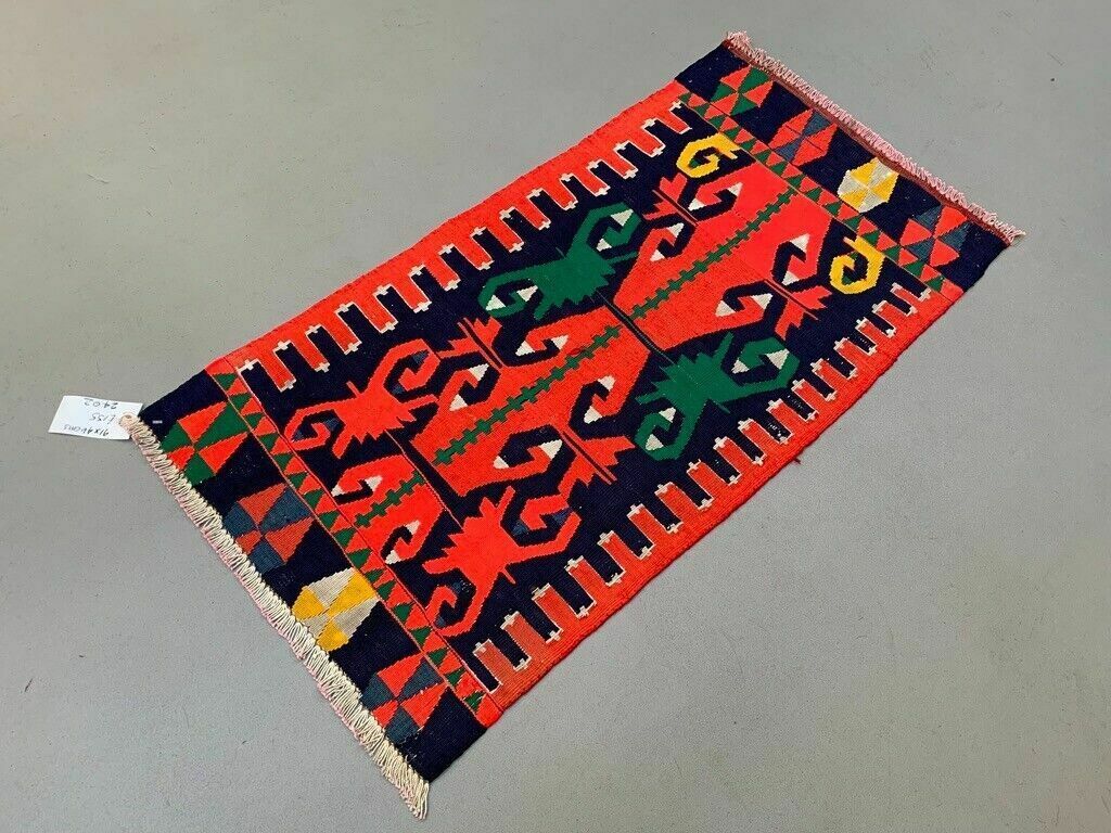 photo furniture Vintage Turkish Mini Kilim 91x46 Cm Wool Small Kelim Runner, Shabby Chic