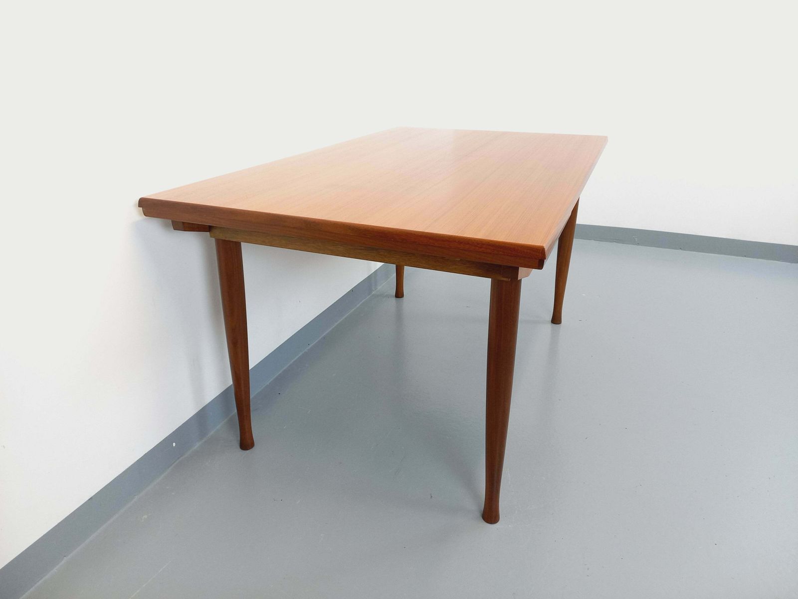 Scandinavian Rectangular Table With Round Teak Legs photo vintage