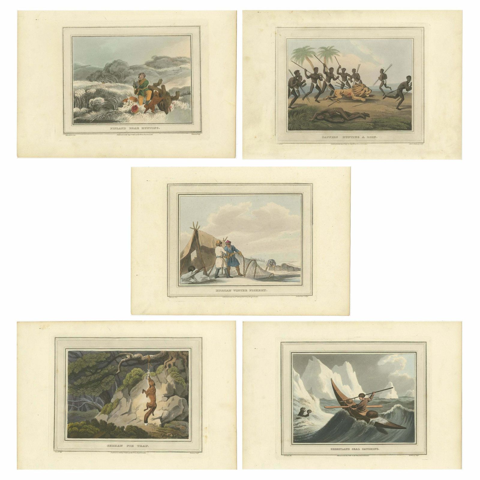 Hunting And Gathering Across Continents In A Collage Of Five Engravings, 1813