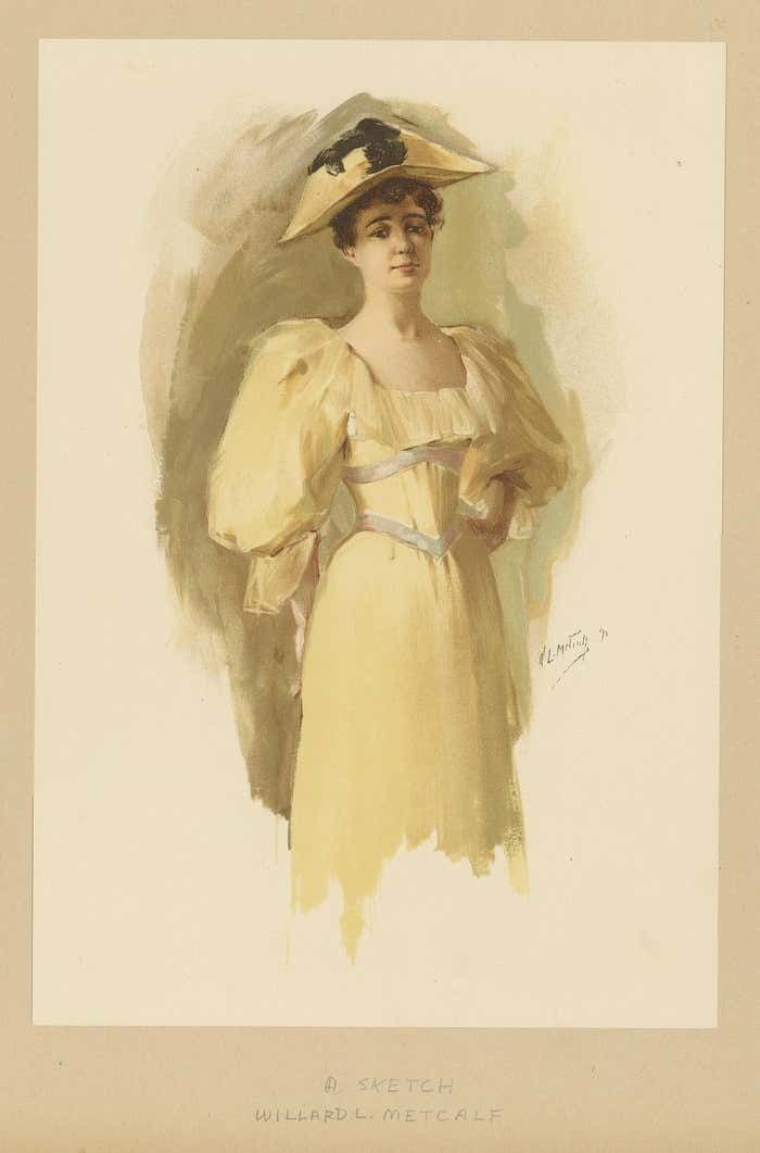 Antique Print Of A Woman Made After W.L. Metcalf, Circa 1893 photo furniture
