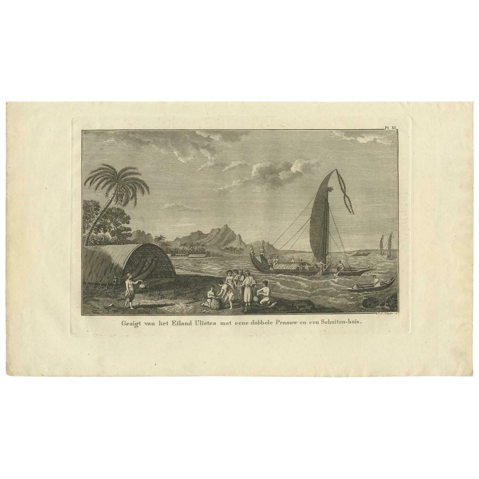 Antique Print Of Ulietea In French Polynesia, Cook, 1803