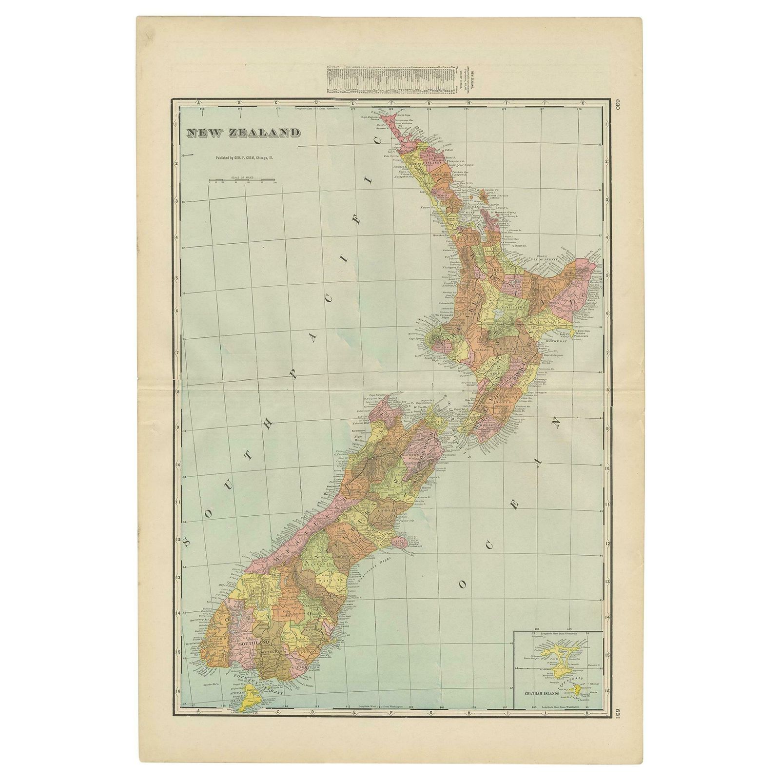 Antique Map Of New Zealand By G.F. Cram, 'Circa 1906'