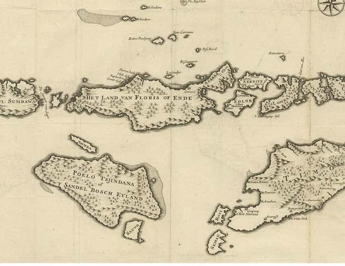 Antique Map Of The Banda Islands In Indonesia By Valentijn, 1726 photo for sale