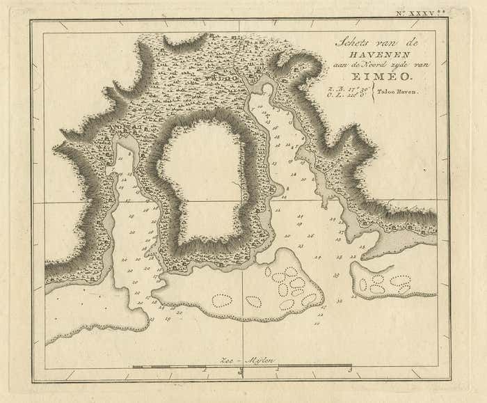 Antique Map Of The Harbour Of Taloo By J. Cook, 1803 photo furniture