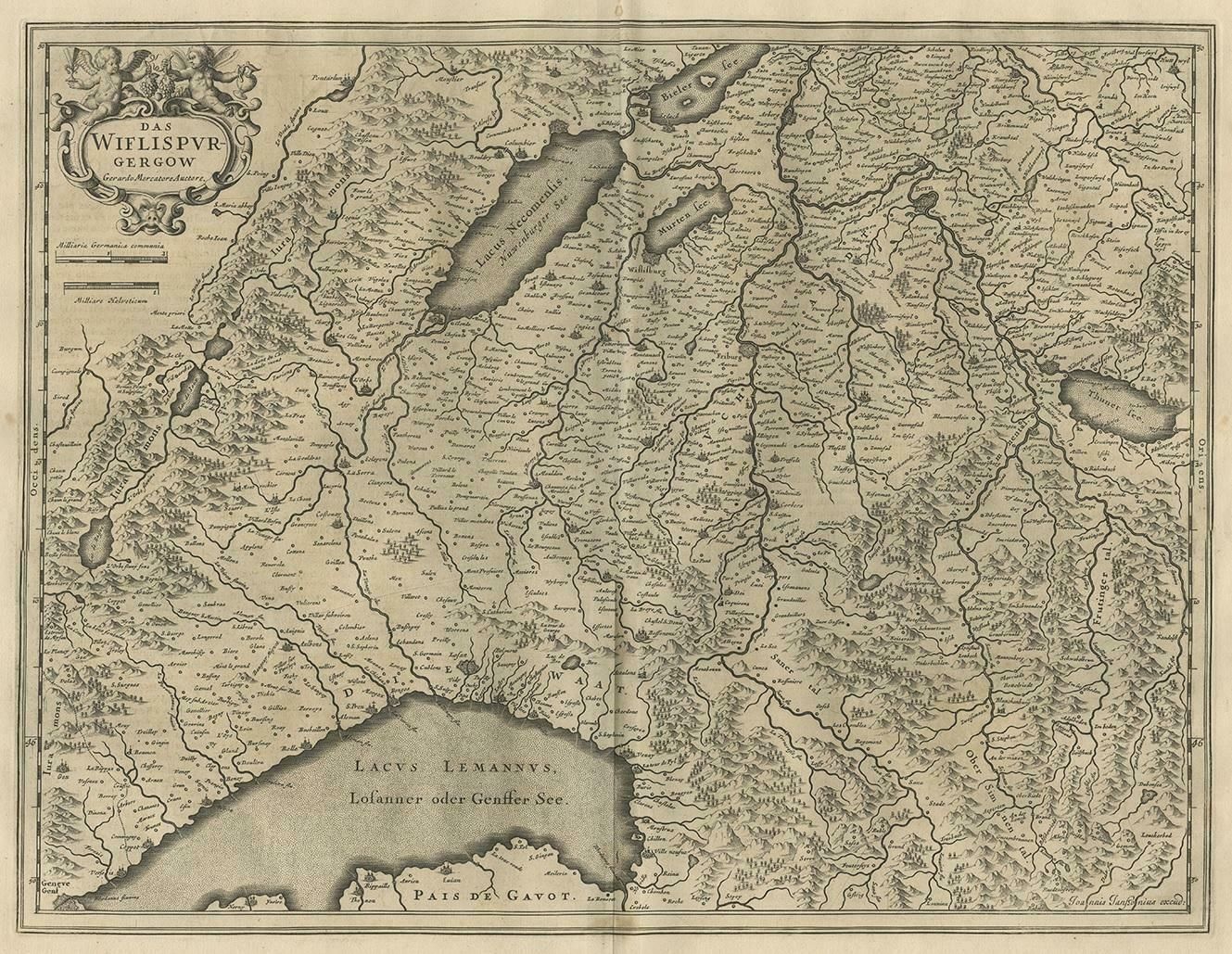 Antique Map Of The Region Of Lake Geneva By Janssonius '1657' photo furniture