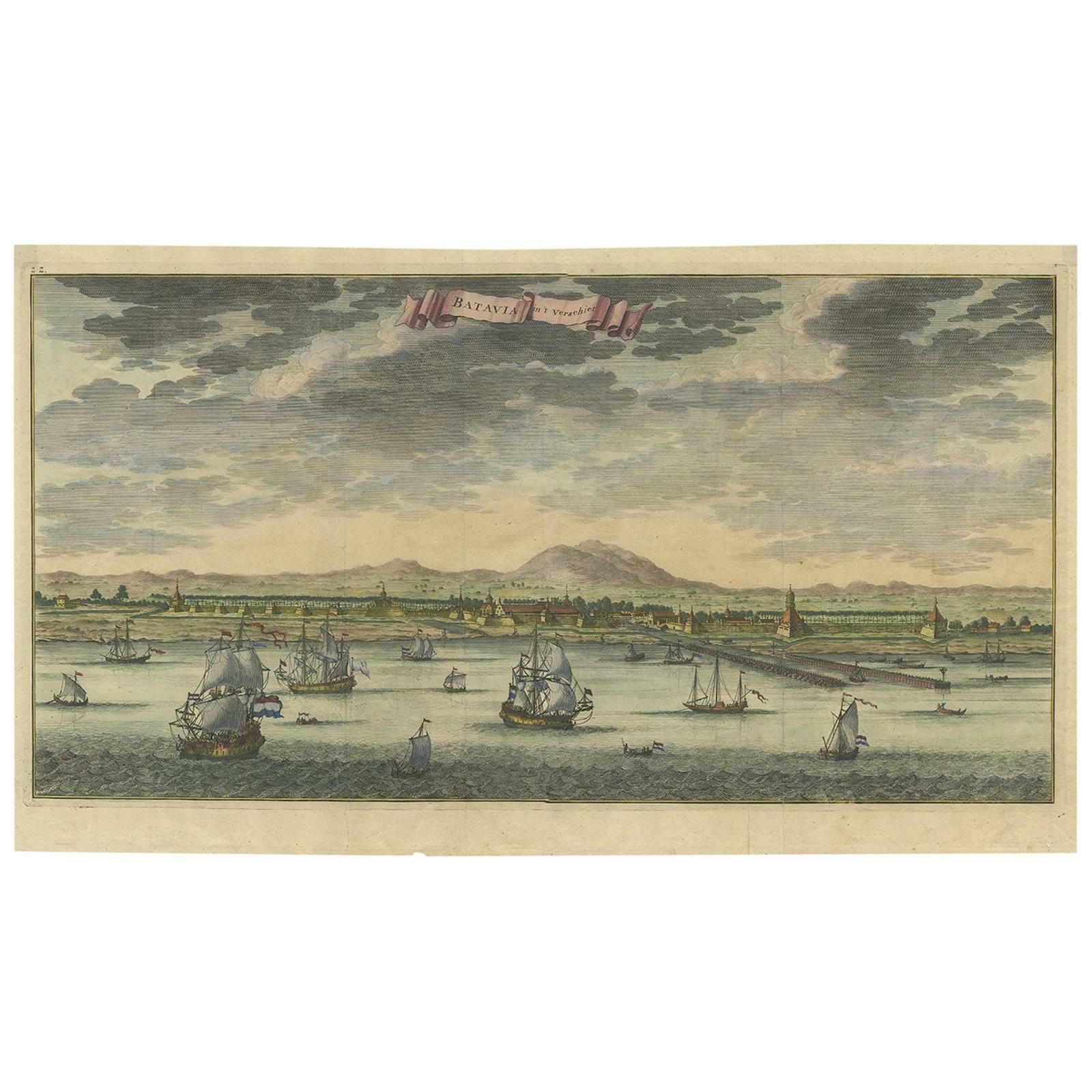 Antique Print Of Batavia Or Nowadays Jakarta, Indonesia, By Valentijn (1726)