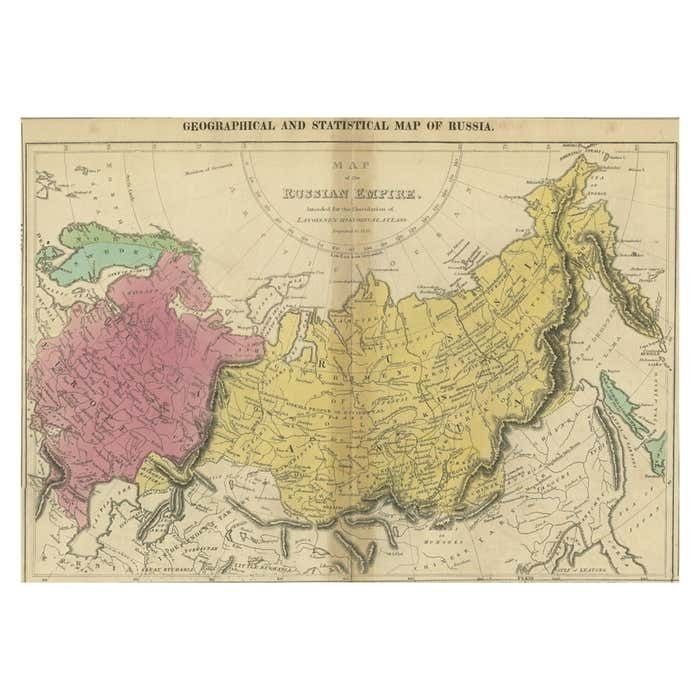 Old Map Of The Russian Empire, With English Language Text, Ca.1820