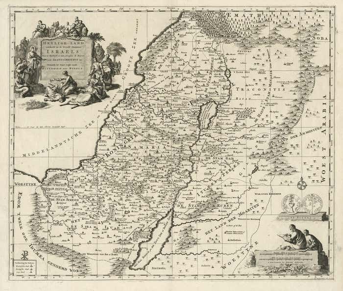 Highly Detailed Antique Map Of The Holy Land Showing 12 Tribes Of Israel, C.1720 photo furniture