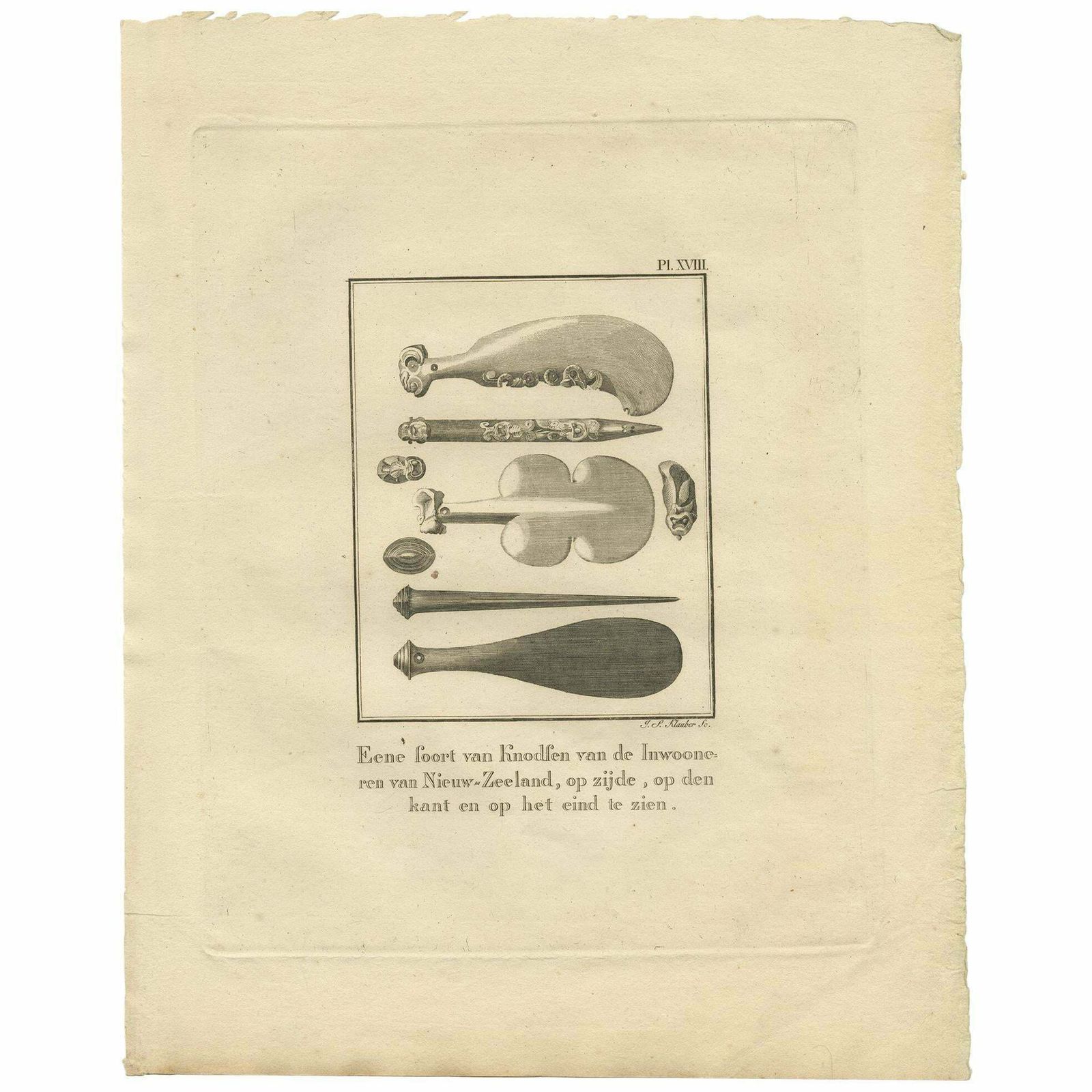 Antique Print Of Some Kind Of 'Clubs' From New Zealand By Cook, 1803