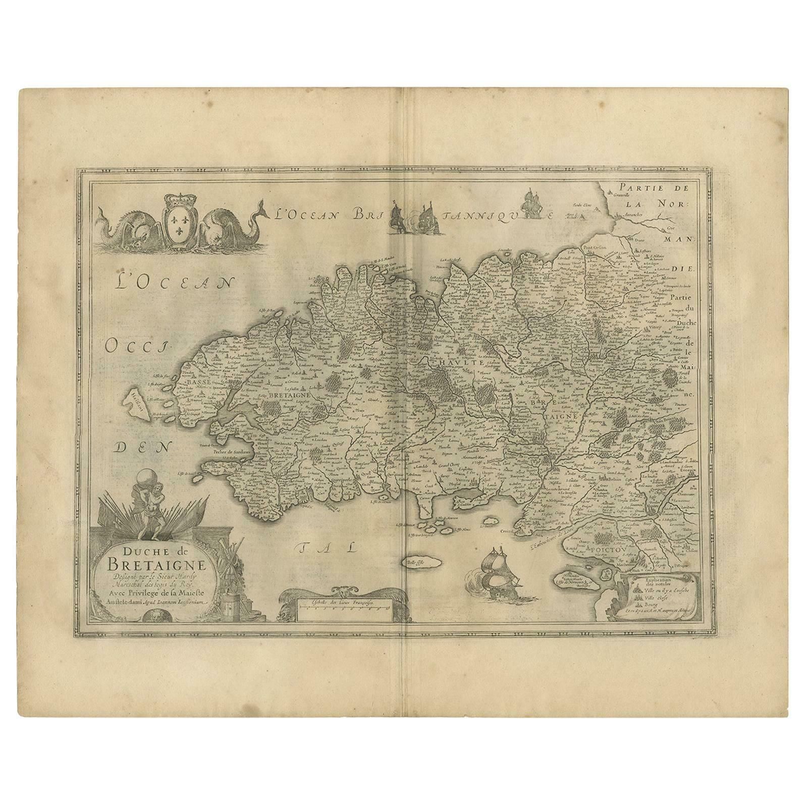Antique Map Of The Region Of Bretagne By Janssonius '1657'