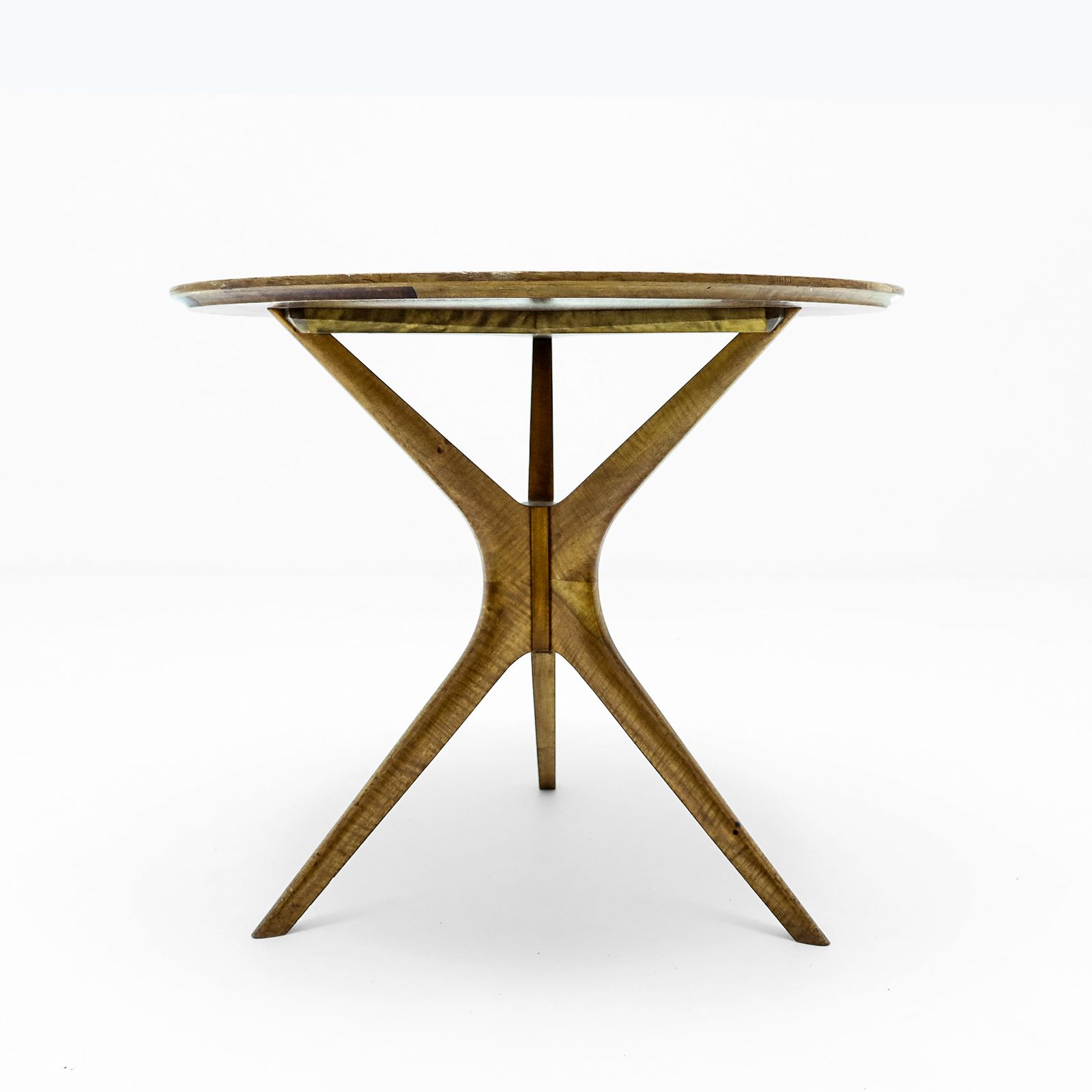 Vintage Italian Vladimir Kagan Style Tri Symmetric Cherry And Satinwood Side Table photo furniture