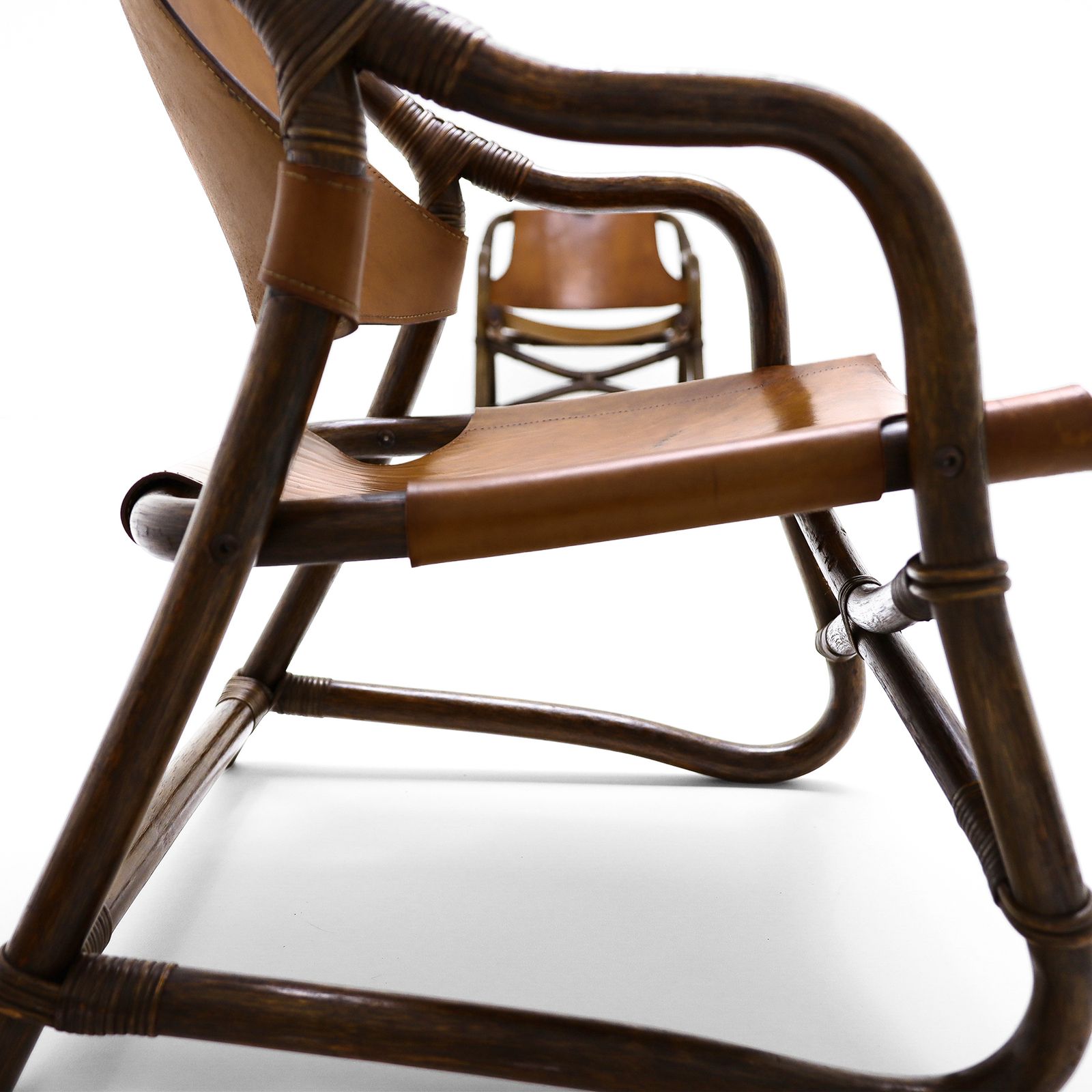 Furniture A Pair Of Vintage Sheepskin And Leather And Cane Easy Chairs Attributed To Rohe Noordwolde photo