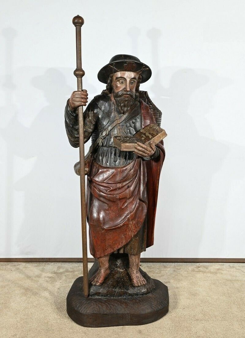Important Sculpture Of Saint James In Polychromed Oak – 18th Century