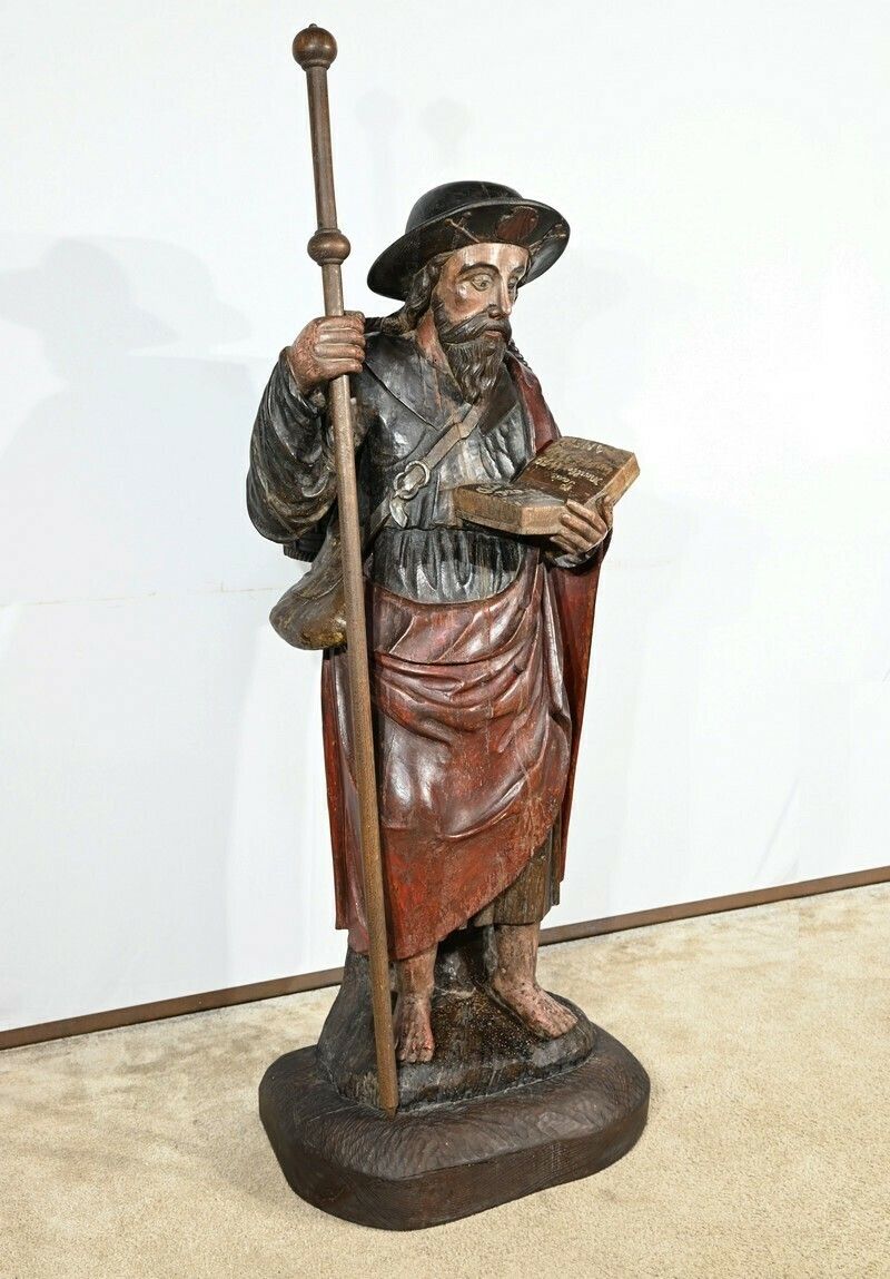Important Sculpture Of Saint James In Polychromed Oak – 18th Century photo for sale