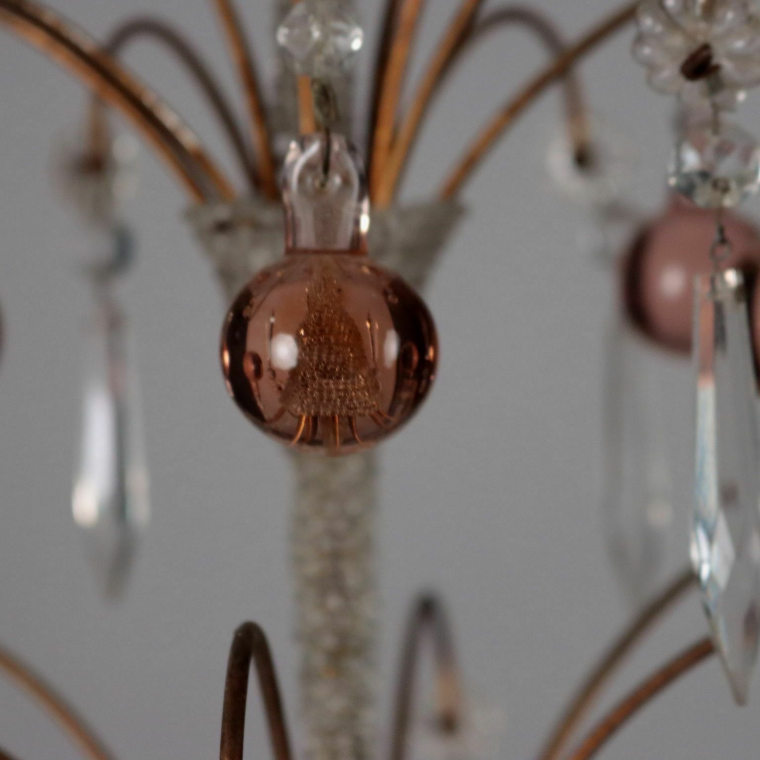 Antique 6 Light Chandelier Metal Glass Italy XX Century photo Lighting
