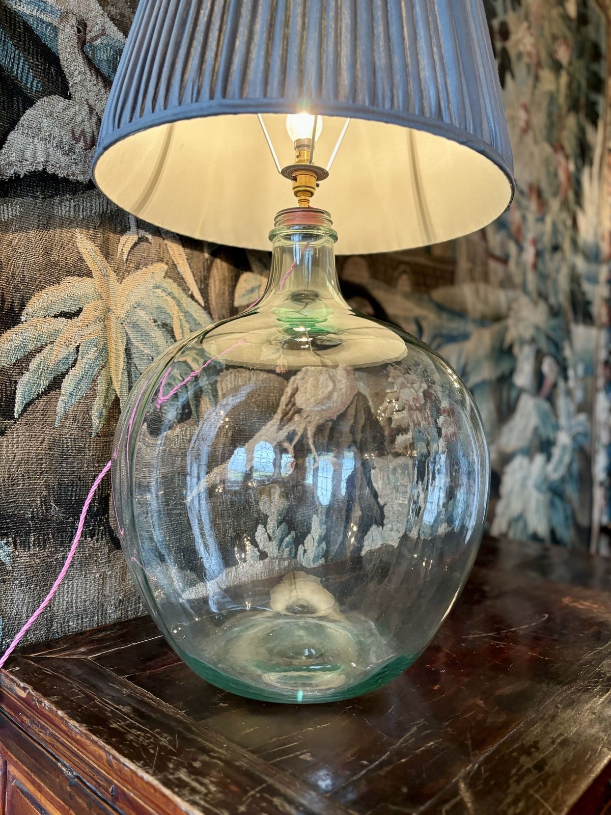 Wonderful Large Glass Carboy Lamp With Pooky Shade photo for sale