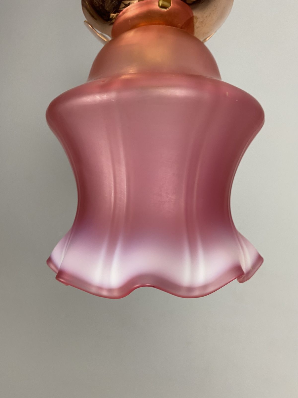 Art Nouveau Cranberry Vaseline Glass Pendant Light (23050 10) photo for sale