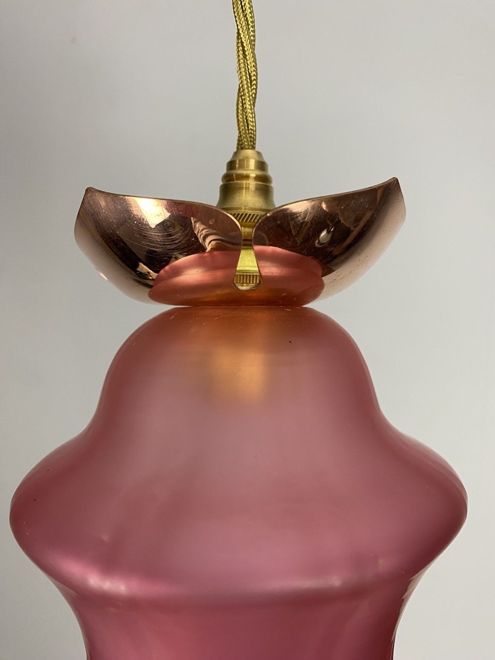 Art Nouveau Cranberry Vaseline Glass Pendant Light (23050 10) photo Lighting