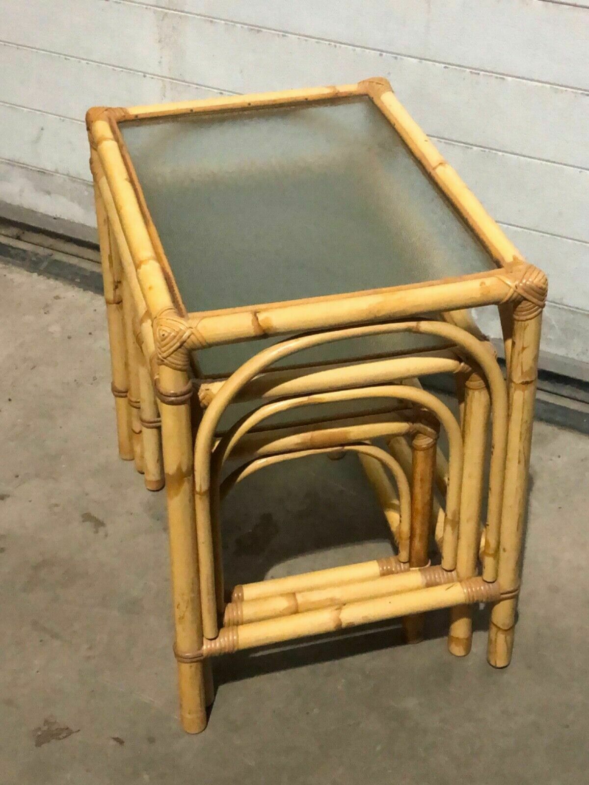 189.0 Large Nest Of Vintage Bamboo Tables / Coffee Tables photo