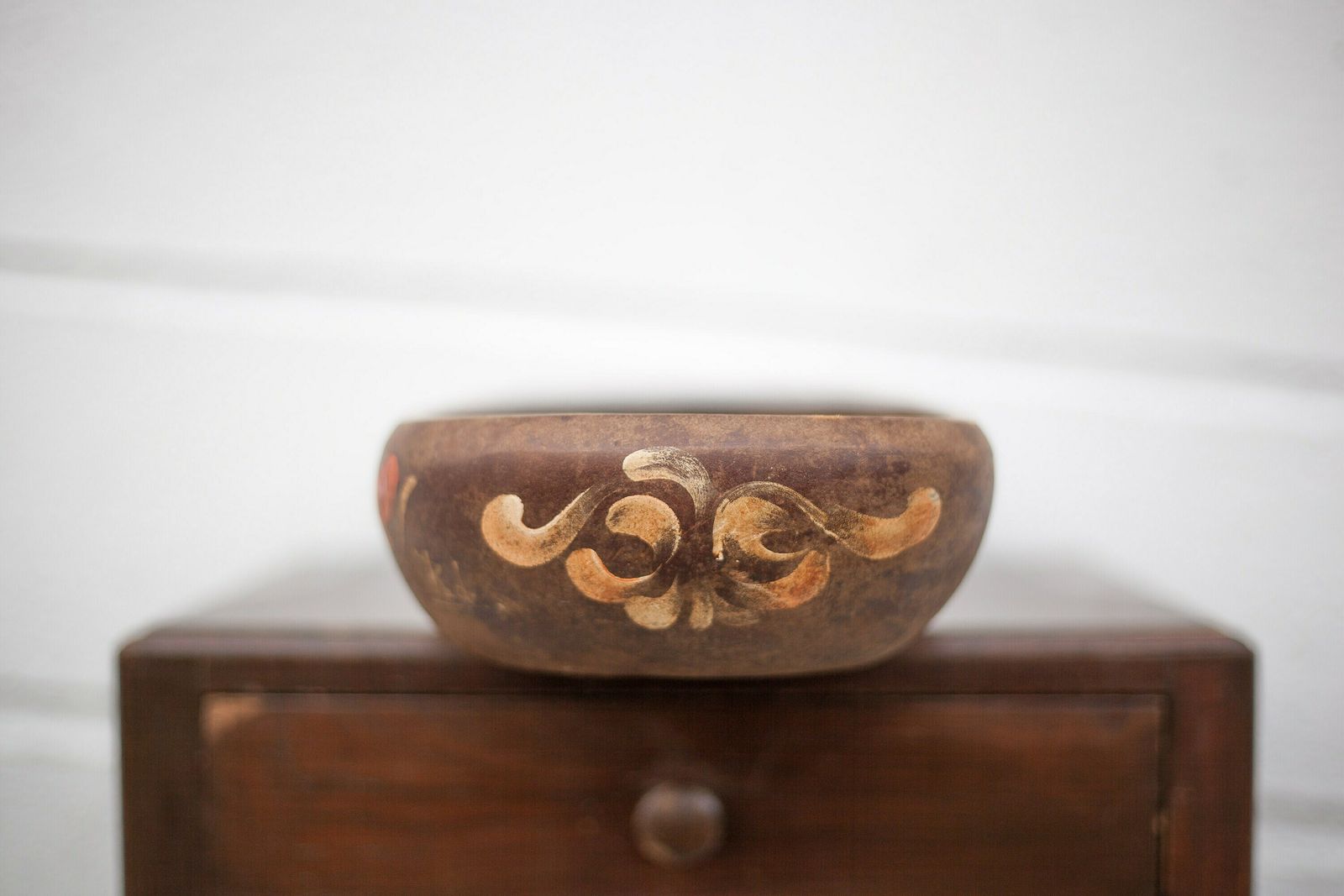 Vintage Wooden Basket, Wooden Basket With Flower Patterns, Hand Painted Signed, Kitchen, Fruit Bowl, Table Center photo Home Decor