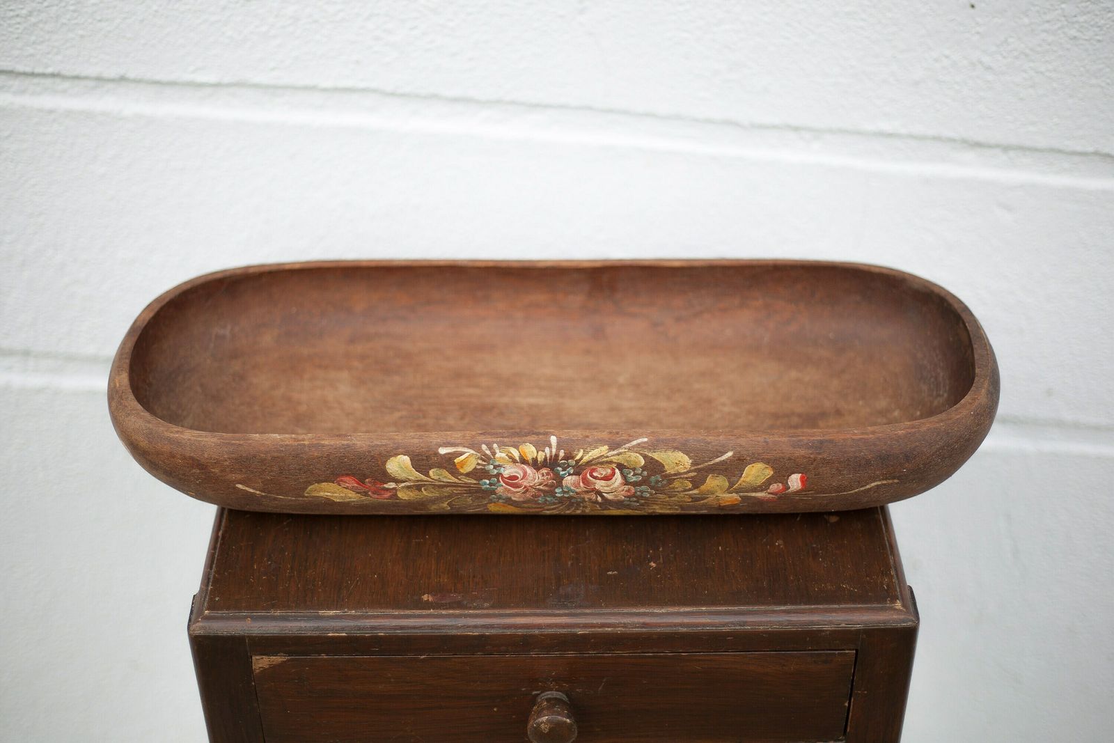 Vintage Wooden Basket, Wooden Basket With Flower Patterns, Hand Painted Signed, Kitchen, Fruit Bowl, Table Center photo 88.0