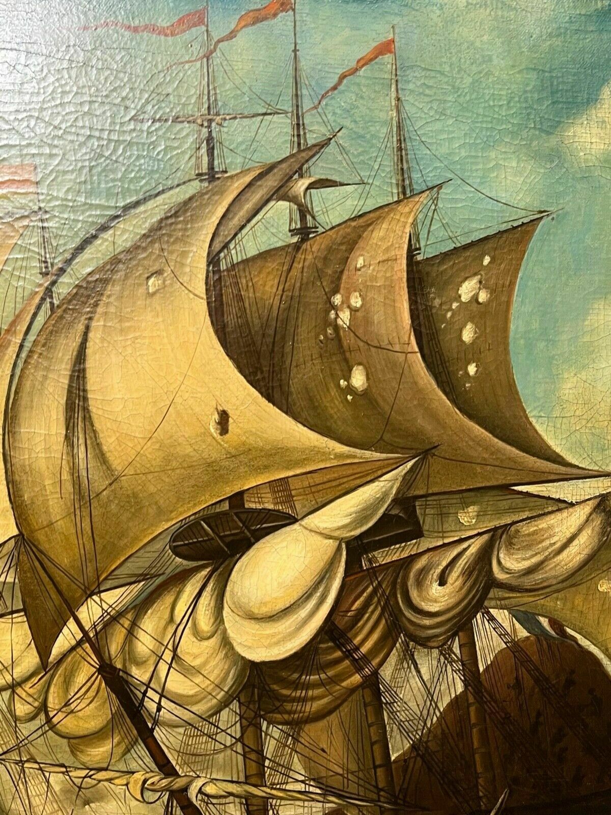 photo furniture Large 19th Century Italian School Dino Fattori Man O War Battleship Oilpainting