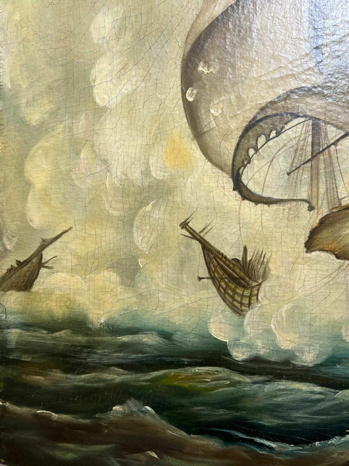 3750.0 Large 19th Century Italian School Dino Fattori Man O War Battleship Oilpainting photo